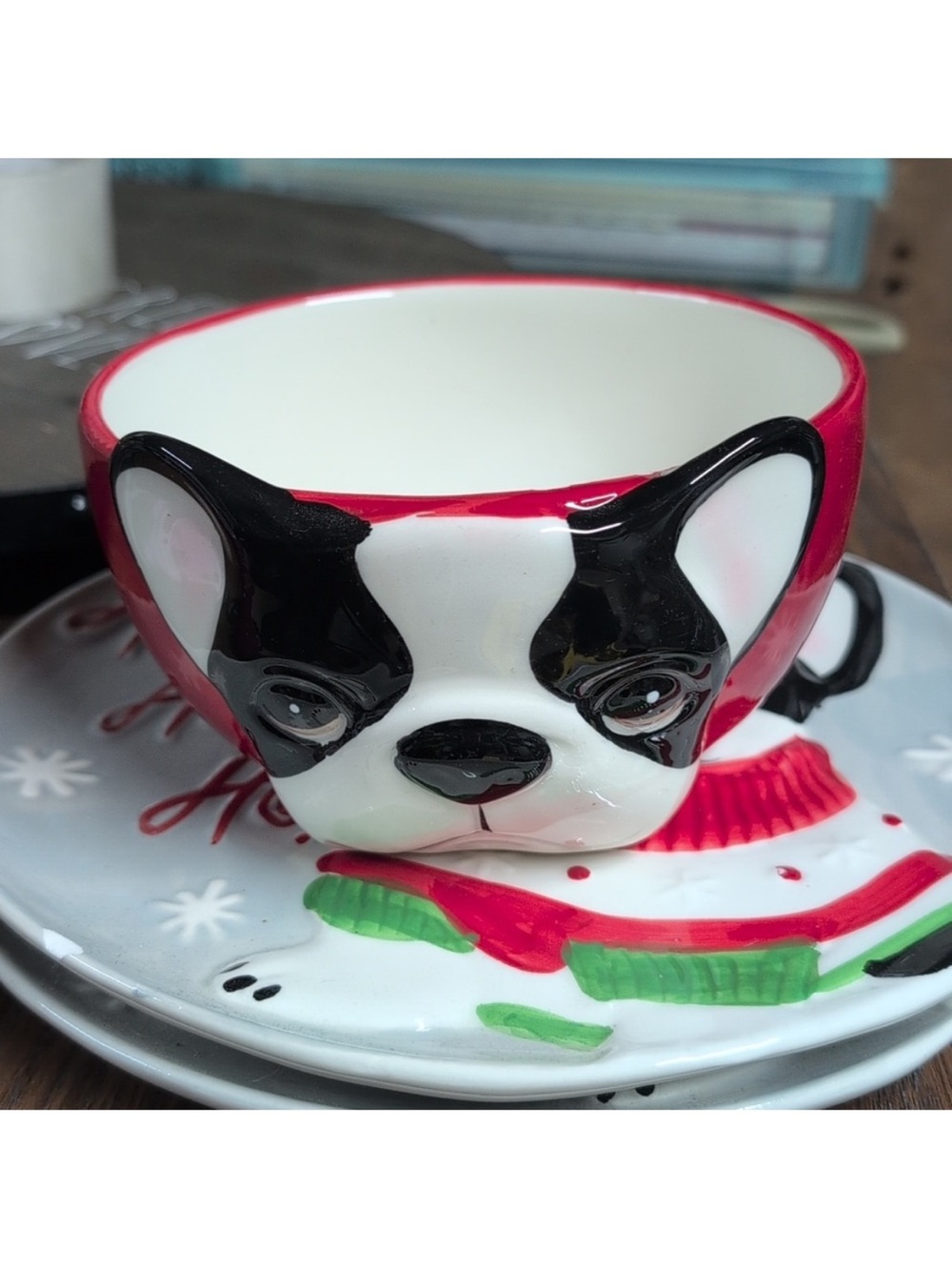 Ceramic • French Bulldog • Christmas Dishes • Plates, Napkin Holder, Bowl